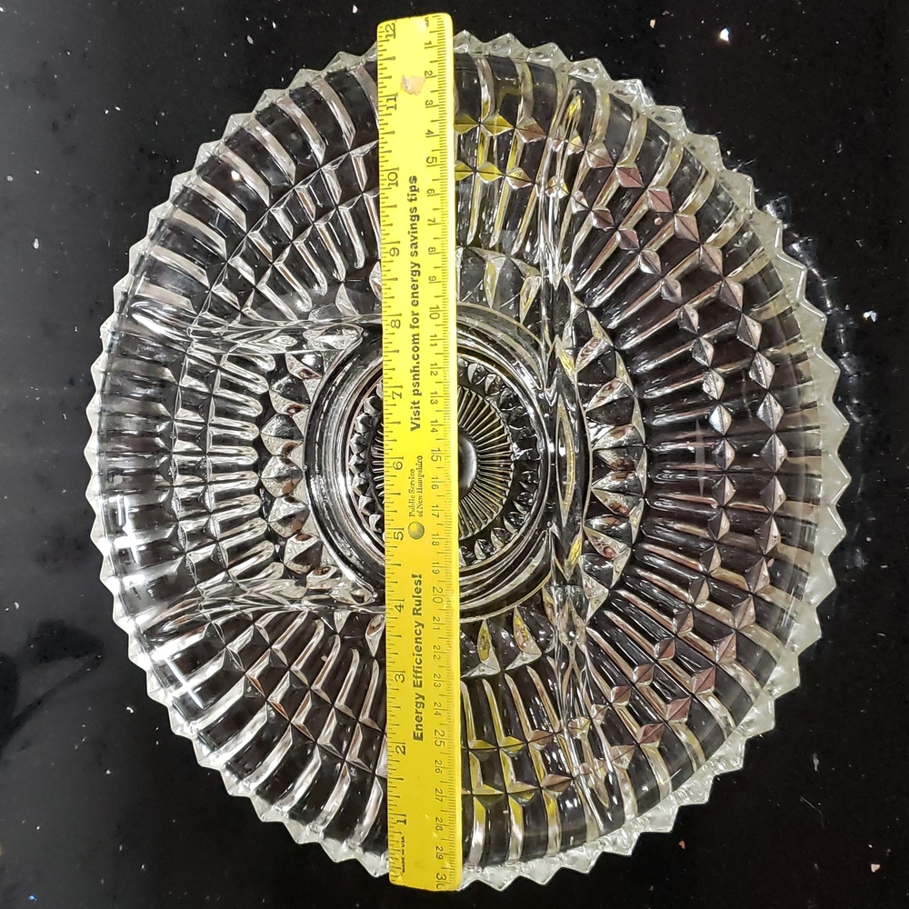 Vintage 12" 4 Part Veggie Glass Platter w/Dip Section in the Middle